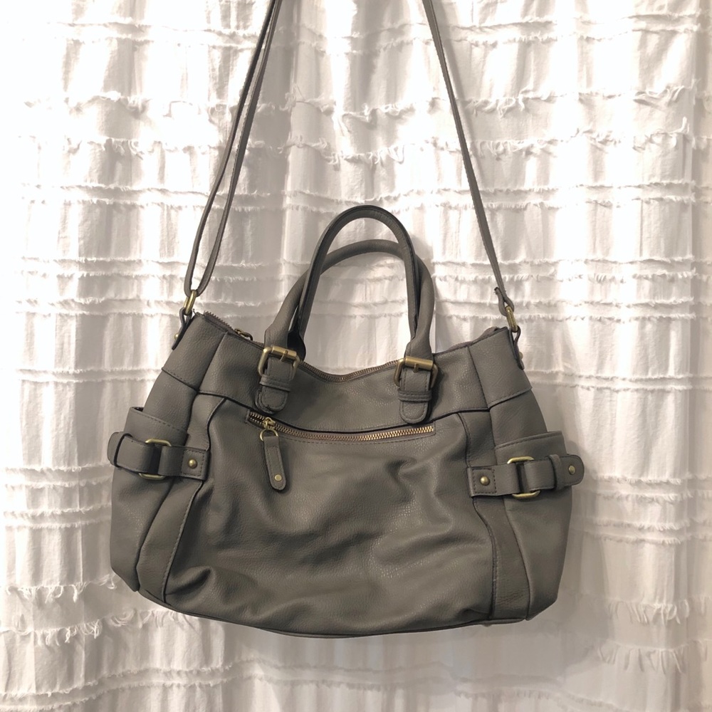 Faux leather purse with brass accents